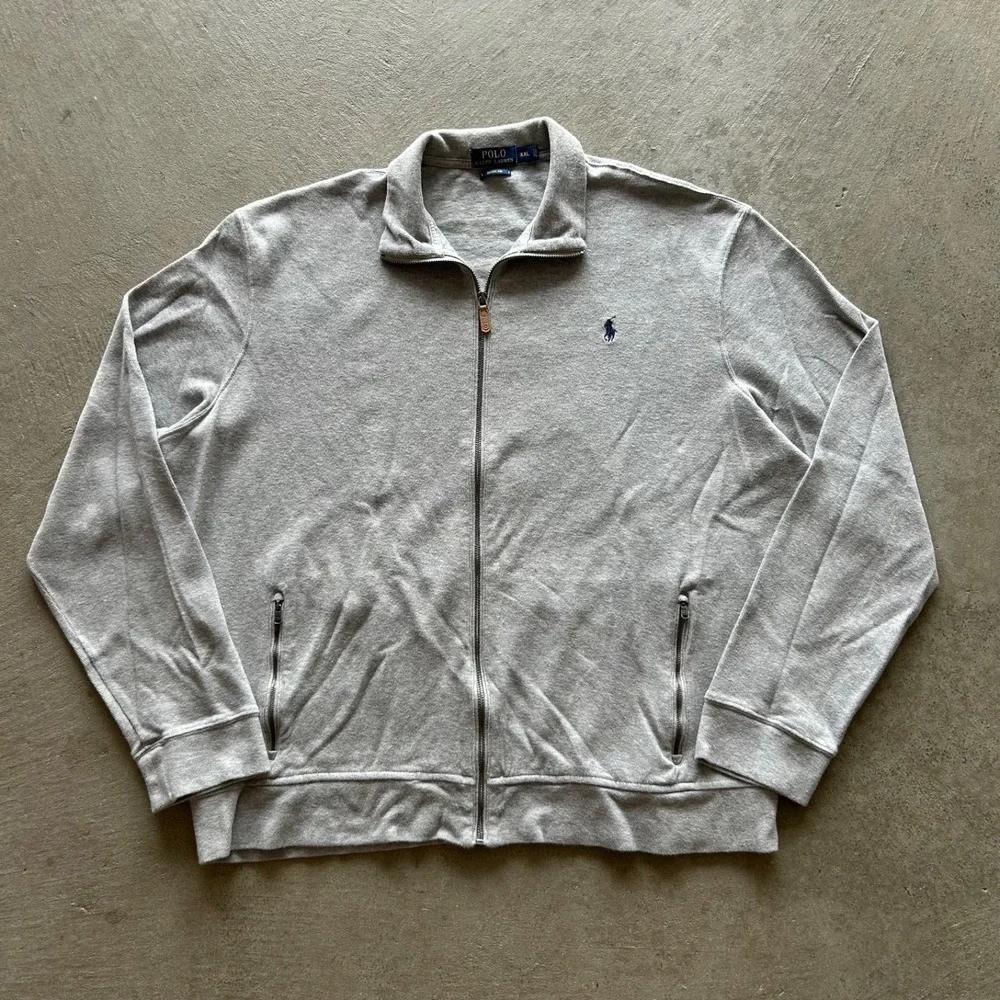 Polo Ralph Lauren Full Zip Sweater Mens XXL Gray Estate Rib Pony Logo Jacket